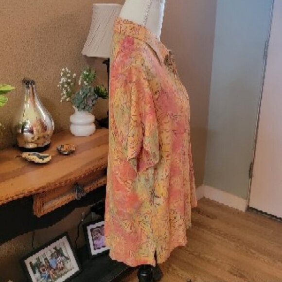The Territory Ahead Short Sleeve Floral Swirl Orange & Yellow Blouse in Size M - Picture 2 of 5